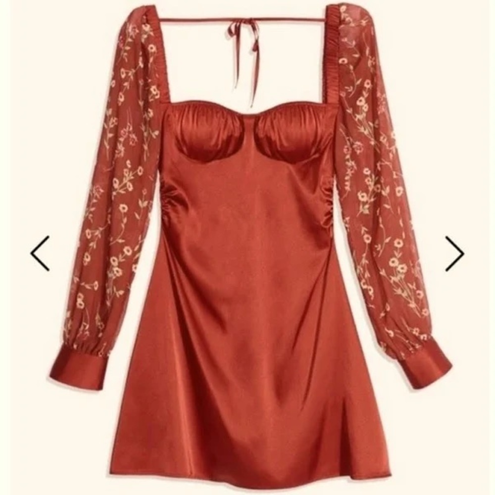 WeWoreWhat red/maroon/rust puff sleeve mini dress